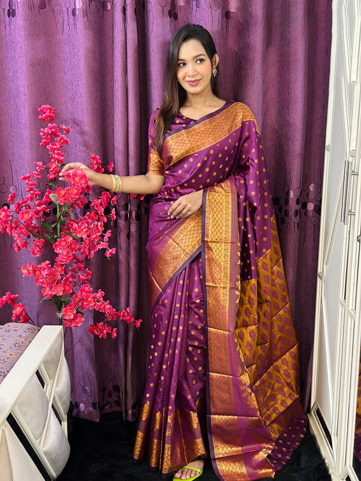 সফ্ট সিল্ক কাতান শাড়ি ব্লাউজ পিস সহ। PKS-15