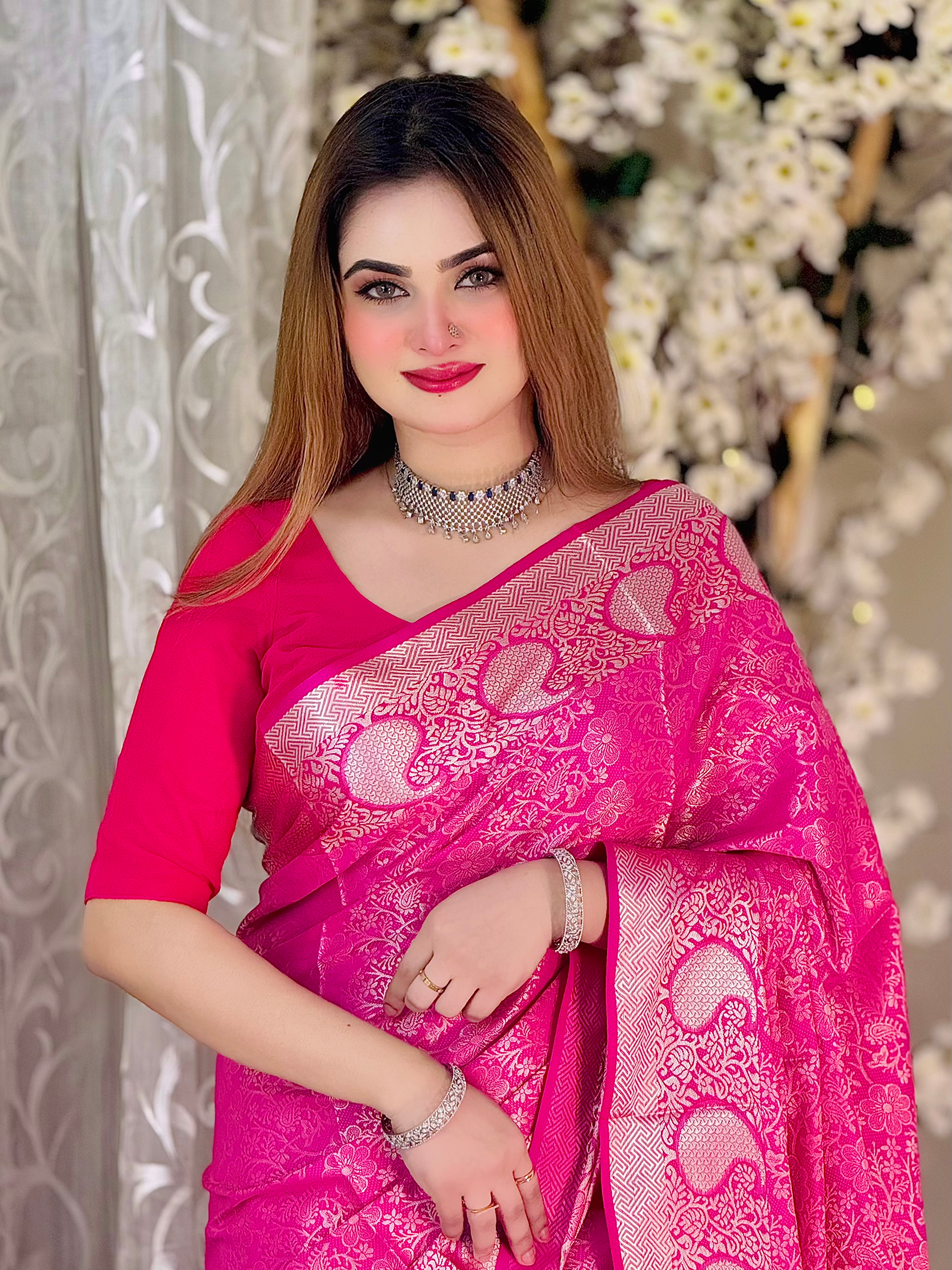 প্রিমিয়াম সিল্ক কাতান শাড়ি ব্লাউজ পিস সহ। PKS-04
