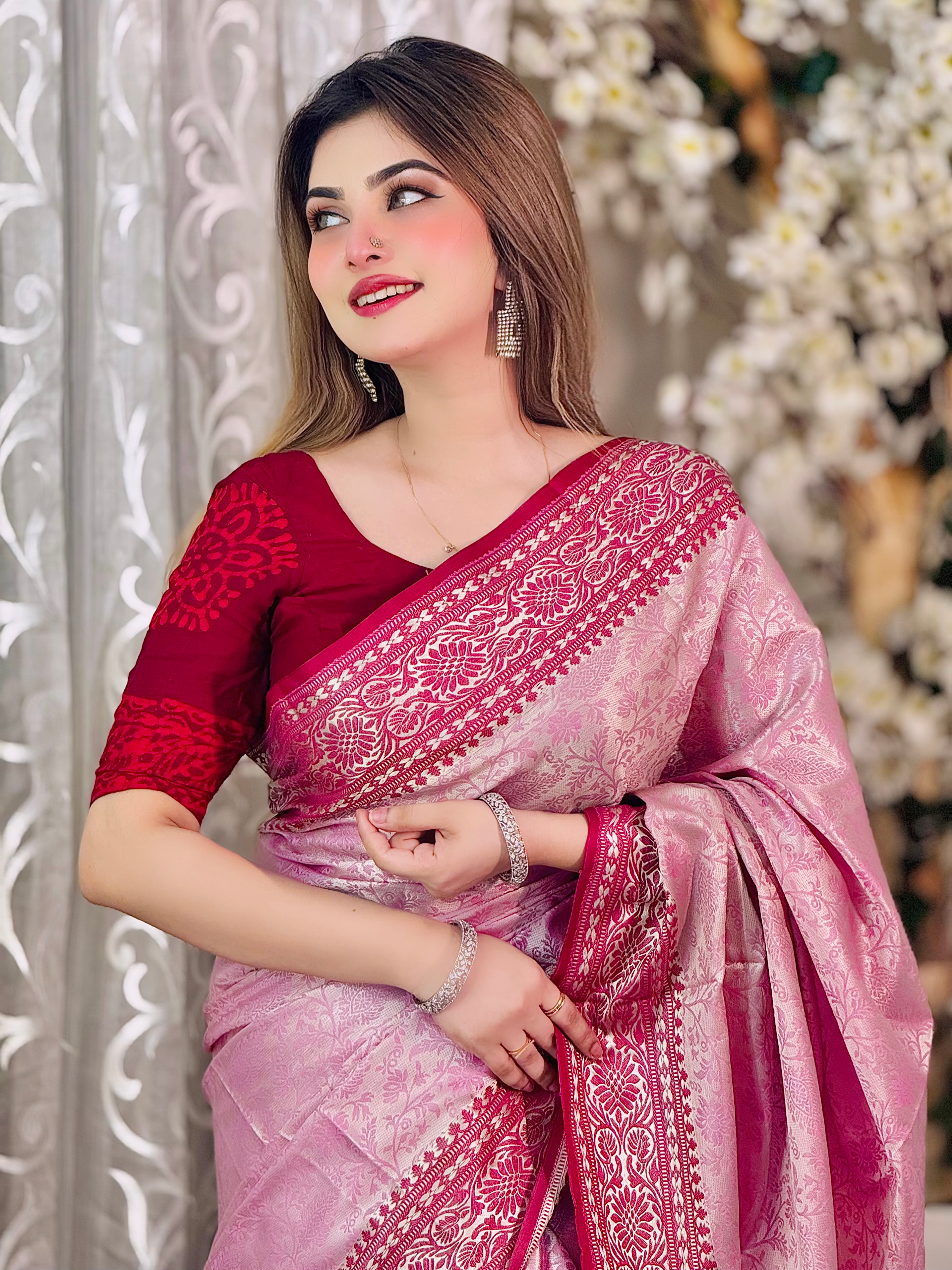 প্রিমিয়াম সিল্ক কাতান শাড়ি ব্লাউজ পিস সহ। PKS-03