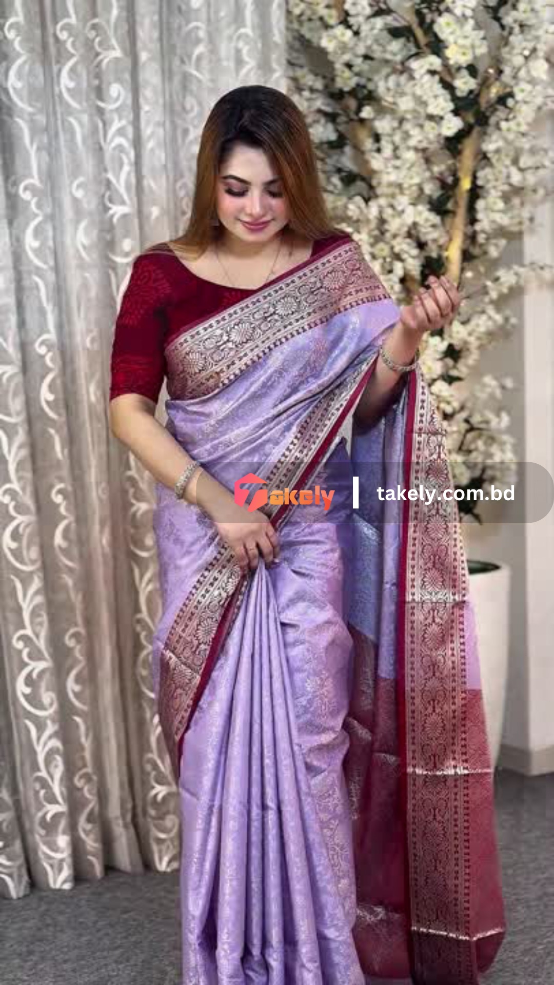 প্রিমিয়াম সিল্ক কাতান শাড়ি ব্লাউজ পিস সহ। PKS-07