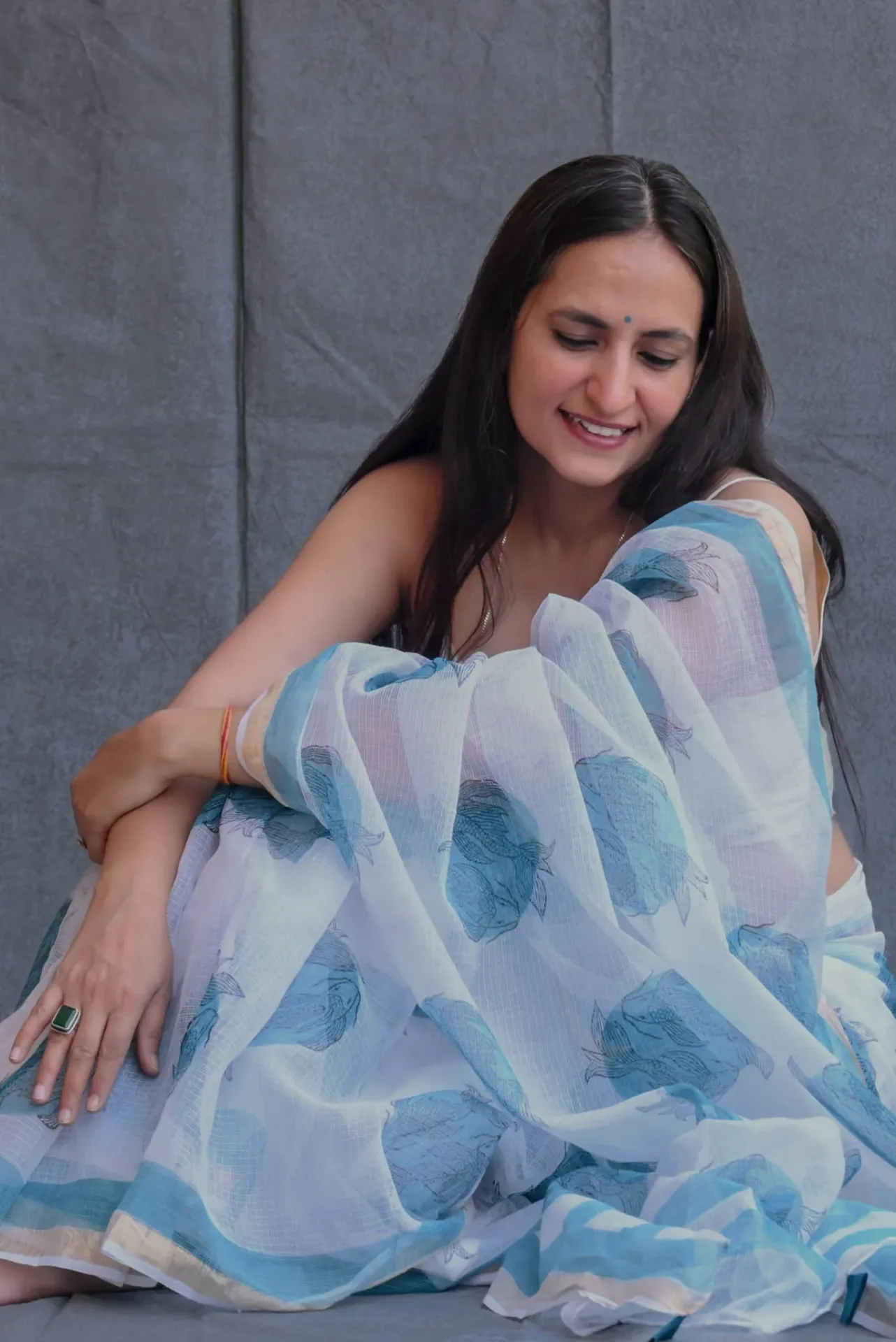 Traditional Block Design Printed Kota Doria Cotton Saree